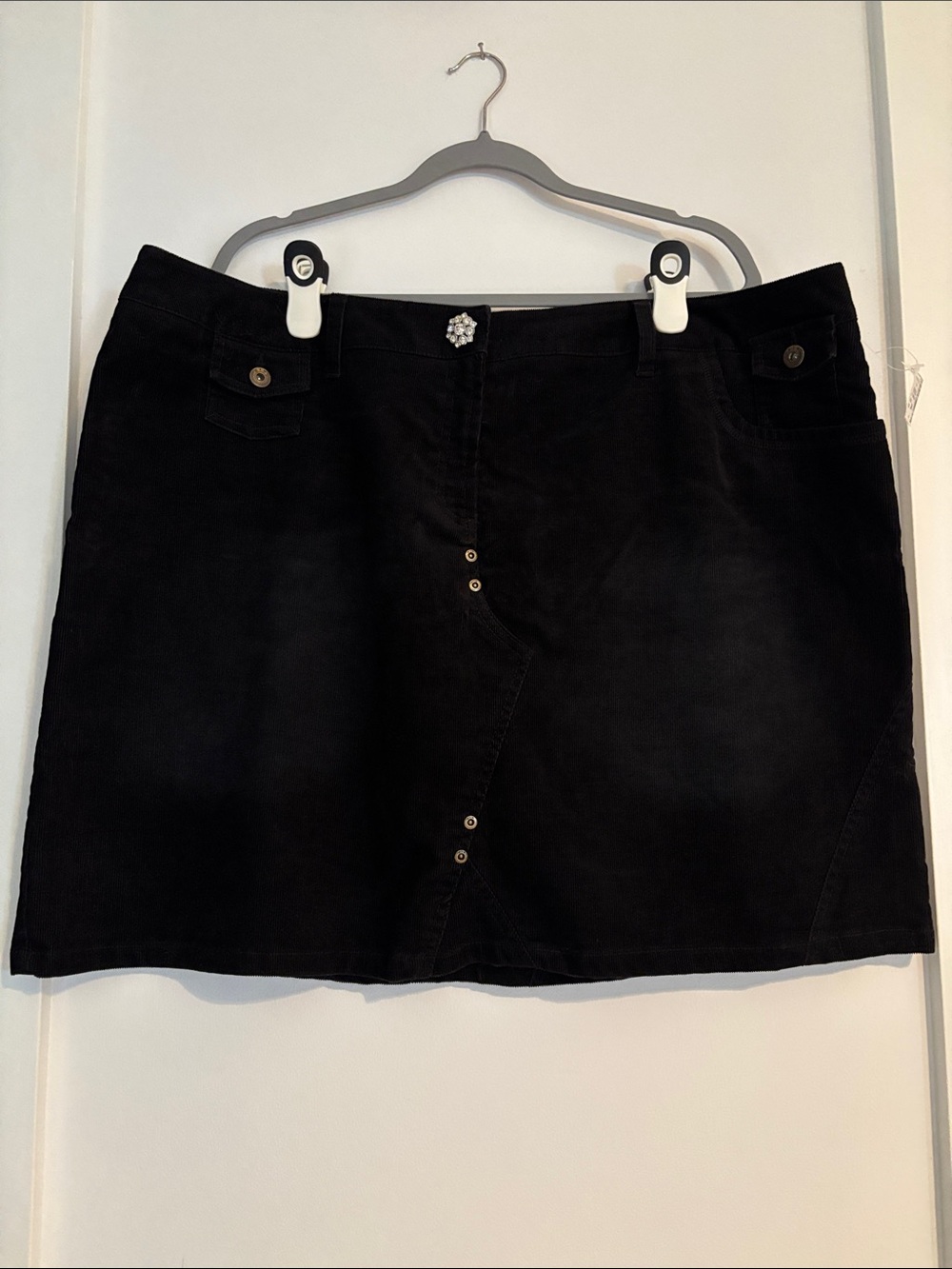 MXM Black Corduroy Mini Skirt with Button Accents